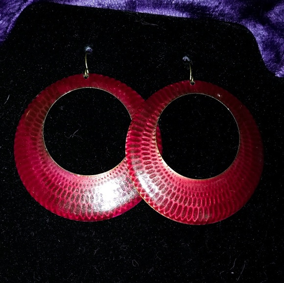 Nwot Maroon/Pink Hoop Statement Earrings - Picture 6 of 8